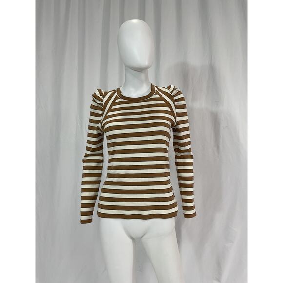 Veronica Beard 'Delano' White Stripe Stretch Cotton Puff Sleeve Top Size S - Picture 2 of 5